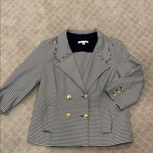 CAbi Navy and White striped jacket